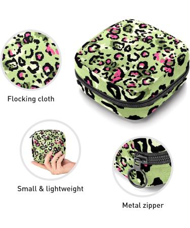 Green Pink Leopard Print Sanitary Napkin Storage Bag with Zipper - Portable Menstrual Cup and Pad Pouch for Women and Teens - Color 7 - Buy Online on GoSupps.com