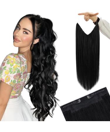 YoungSee 120G Wire Hair Extensions Jet Black Wire Extensions Human Hair Black Invisible Wire Real Human Hair Extensions Hair Extensions for Women Real Human Hair Wire 16Inch
