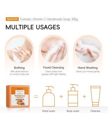 Quiyum Turmeric and Vitamin C Soap pack of 3 facial and body cleanser antistains balancing and cleansing suitable for all skin types - Buy Online on GoSupps.com