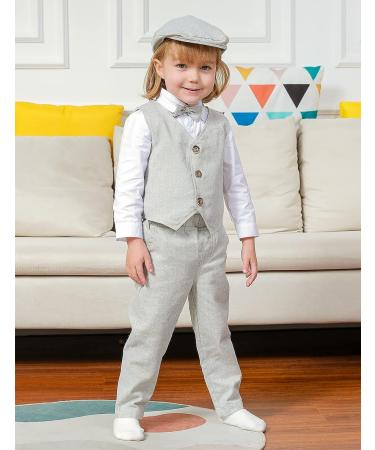 Mint Green Baby Boys Herringbone Tweed Suit Set 4pcs | Wedding Outfit | Light Grey 12-18 Months - Buy Online on GoSupps.com