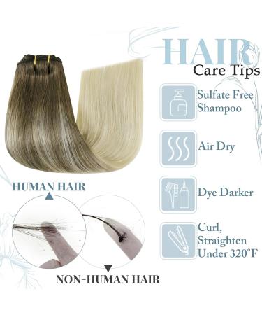 Runature Remy Clip-In Hair Extensions - Blonde Balayage 35cm | Invisible Real Hair 7PCs 120g #8/60BA - Buy Online on GoSupps.com