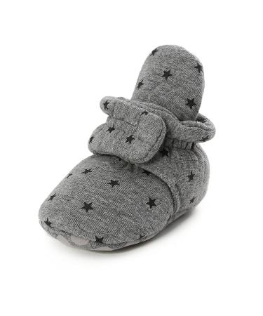 TMEOG Baby Booties Slippers Infant Boots Newborn First Walking Shoes Baby Winter Sock Crib Shoes for Boys Girls 0-18Months 6-12 Months E Dark Grey Star