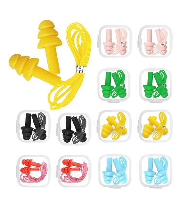 Earrings 12 pair of hearing protection earplugs set silicone earplugs for swimmers earplugs for sleeping earplugs with cord for noise reduction for bathing and traveling - Buy Online on GoSupps.com