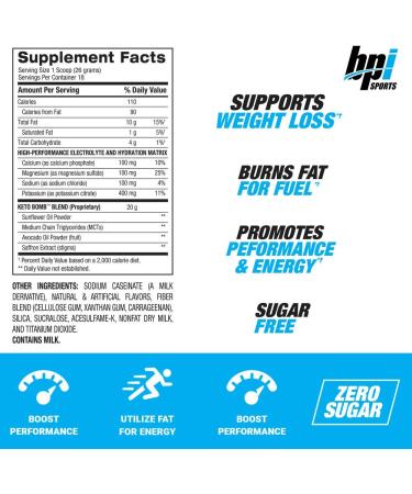 BPI Sports Keto Bomb - Sugar-Free Energy & Hydration - MCT & Electrolytes - French Vanilla Latte, 18 Servings - Buy Online on GoSupps.com