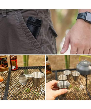 Stillwen Stainless Steel Schnapps Cups - 4 Pack 304 Metal Schnapps Glasses with Stackable Design & Leather Bag for Camping Hiking & Picnics (70ml) - Buy Online on GoSupps.com