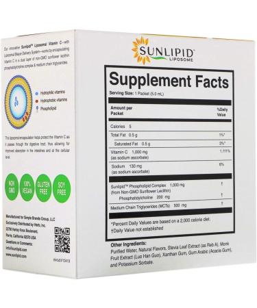 SunLipid Liposomal Vitamin C - Naturally Flavored 30 Packets (5ml Each) - Boost Immunity & Absorption - Buy Online on GoSupps.com