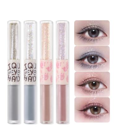 Erinde Liquid Glitter Eyeshadow Set Silver Glitter Eyeliner Shimmer Gel Eyeliner Single Matte & Shinny Eye Shadow Eye Crystals Makeup Long Lasting & Blendable Highly Pigmented #06 4PCS