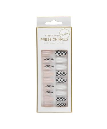 28pcs Coffin Press On False Nails Set with Gel Stick and Mini File - Home Salon Manicure Kit - Buy Online on GoSupps.com