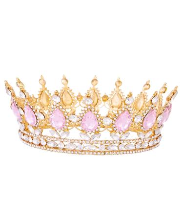 Elegant Gold & Pink Crystal Crowns for Women | Vofler Baroque Vintage Tiara Hair Accessories for Brides Princesses & Costume Parties - Buy Online on GoSupps.com