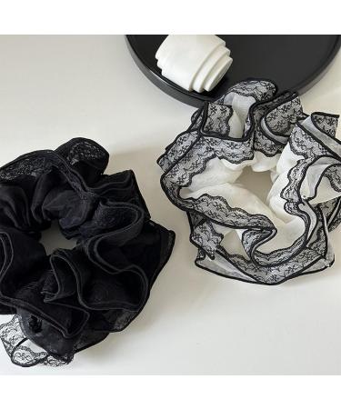 amangul Multi Layer Lace Hair Scrunchies Thick Updo Oversized Hair Scrunchy Elegant Hair Rope Scrunchy Women Ponytail Holder(Beige) - Buy Online on GoSupps.com