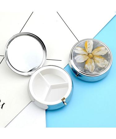 Travel Pill Box - 3 Compartment Portable Medicine Organizer with Yellow & White Floral Design - Perfect for Pocket & Handbag - Buy Online on GoSupps.com