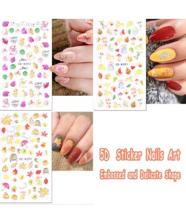 Nail Art Stickers Xcreando 6 Sheets 5D Embossed Fall Self-Adhesive Nail Polish Stickers Autumn Nail Decals Designed with Maple Flowers Butterflies Pumpkin Owl Thick DIY 3D Nail Art Supplies for Thanksgiving Day Decorations colorful - Buy Online on GoSupps.com