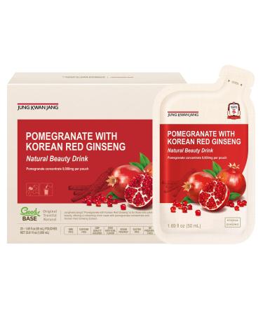 JUNG KWAN JANG Pomegranate with Korean Red Ginseng - Vegan Red Panax Ginseng Liquid Energy Drink with Natural Sweetness from Agave & Grape Extracts - No Caffeine Non-GMO (20 Pouches 1.69 fl oz)
