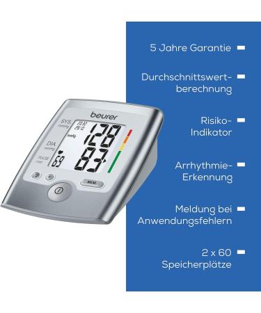Beurer BM 35 Upper Arm Blood Pressure Monitor - Accurate Risk Indicator & Arrhythmia Detection | 2x60 Memory | Fits 22-36 cm Circumference - Buy Online on GoSupps.com