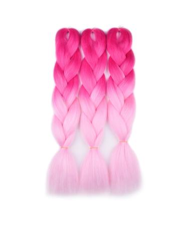 Ombre Braiding Hair (Pink/Light Pink)3pcs Jumbo Braiding Hair Extension For Box Braids Twist 24 Inch Hot Water Seal Real Soft