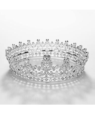 SWEETV Full Round Crystal Queen Crown for Women - Wedding Tiara for Bride, Pageant and Birthday Party - Silver - Buy Online on GoSupps.com