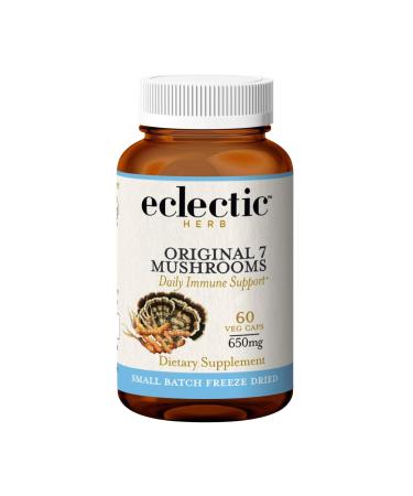 ECLECTIC INSTITUTE Ecelctic Herb - Original 7 Mushroom Capsules | Concentrated Immune Supporting Blend | Mushroom Supplement | US-Grown Organic Vegan Non-GMO Gluten Free (60 CT | 650 mg) Green 60 Count (Pack of 1)