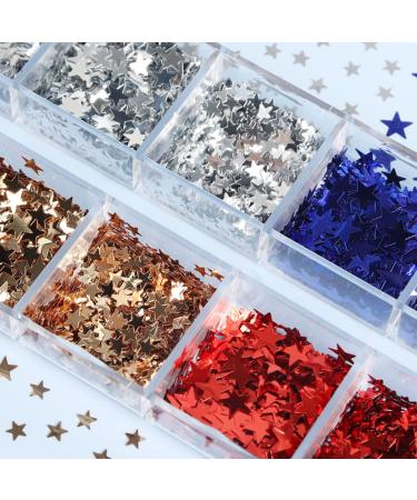 12 Grids Holographic Star Nail Glitter Sequins - Red, Blue, Silver, Gold Star Nail Art Stickers for Independence Day Decorations & 4th of July Acrylic Nails - Buy Online on GoSupps.com