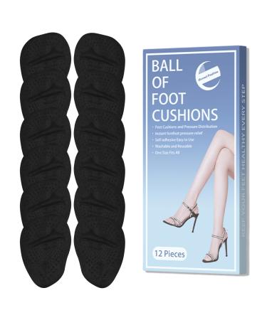 Metatarsal Pads Ball of Foot Cushions for Women 6 Pairs Forefoot Pads Gel Foot Cushion Pads Professional Reusable All Day Pain Relief Comfort Metatarsal Pad Shoe Inserts (6 Black)
