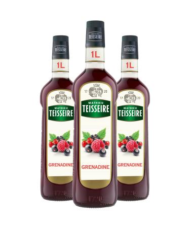 Mathieu Teisseire Grenadine Syrups for Drinks, Juice, Lemonade, Sodas, Cocktails with or without Alcohol, 3 x 1L Bottles