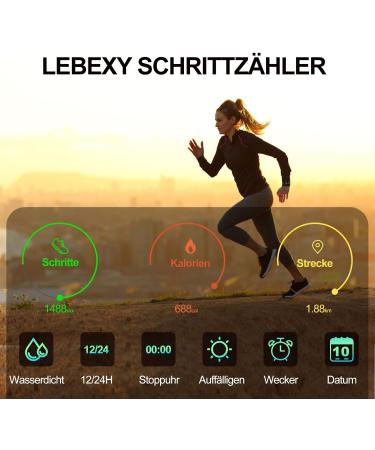 Lebexy Pedometer Watch - No Bluetooth/App/Phone Needed | Fitness Tracker for Jogging Swimming & Sauna - Unisex Black Fitness Bracelet - Buy Online on GoSupps.com