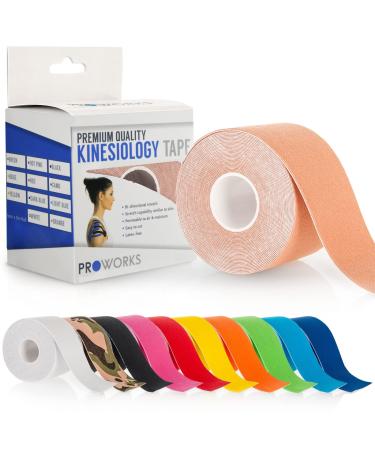 Proworks Kinesiology Tape | 5m Roll of Elastic Muscle Support Tape for Exercise Sports & Injury Recovery Skin