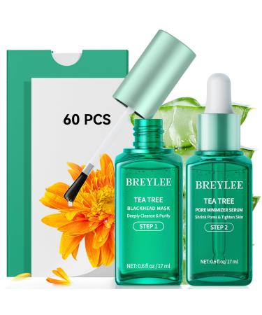 BREYLEE Masque anti-points noirs & s rum minimiseur de pores bandes de nez l'huile d'arbre th + 100 papiers raffermissement de contr le de l'huile peau resserr e et raffermissante Kit de nettoyage des pores nasaux