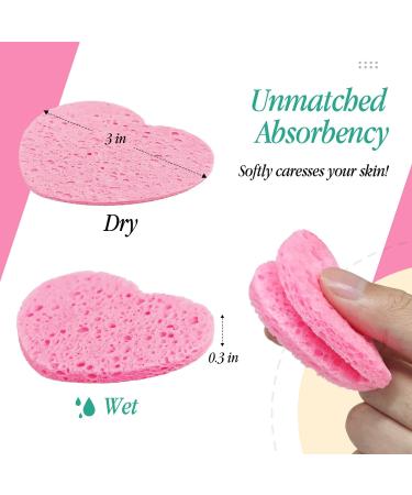 60-Count Compressed Heart Shaped Facial Sponges | Exfoliating & Cleansing | 100% Natural Reusable Sponge for Estheticians | Pink - Buy Online on GoSupps.com