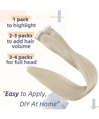 RUNATURE White Blonde Tape in Extensions, 16 Straight Remy Human Hair, Ice Blonde, 1-Tape, 50g - #800 - Buy Online on GoSupps.com