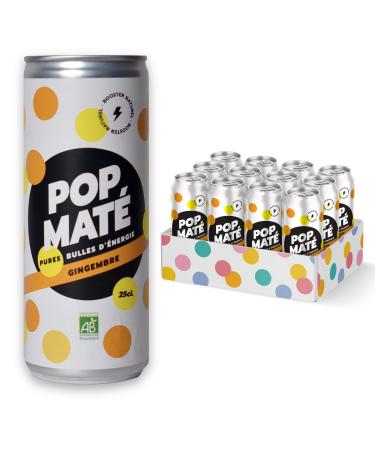 POP Maté - Ginger Flavor - Natural Energy Drink - Low in Sugar and Calories, No Sweeteners, Vegan, Gluten Free, Made in France - 12 Cans of 25 cl