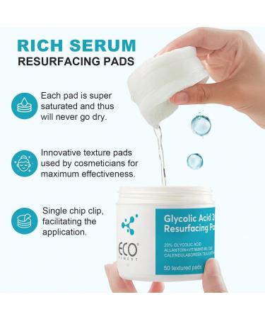 Glycolic Acid 20% Resurfacing Pads Exfoliating Facial Toner Pads With Vitamin C E Witch Hazel & Green Tea (50pcs) - Buy Online on GoSupps.com