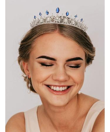 SWEETV Cubic Zirconia Princess Tiara Headband in Royal Blue for Bride & Flower Girls - Bridal Crown Hair Accessories - Buy Online on GoSupps.com