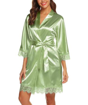 BESDEL Satin Silk V-Neck Kimono Robe - Women's Short Bridesmaids Robe | XXL, Light Green - Buy Online on GoSupps.com
