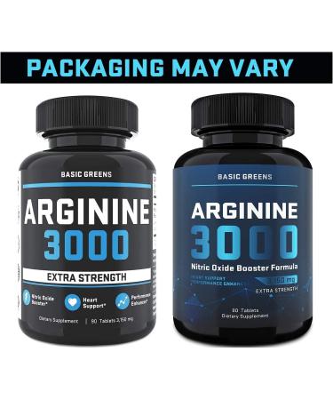BASIC GREENS L-Arginine (180 Tablets) Nitric Oxide Booster for High Energy & Muscle Stamina | Men and Women L-Arginine Supplement - Boost Muscle Size & Recovery | 180 Count (Pack of 2) - Buy Online on GoSupps.com