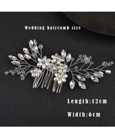 Resweky Bride Wedding Flower Hair Comb Silver Rhinestone Bridal Hair Pieces Beads Side Comb Bride Hair Accessories for Women and Girls - Buy Online on GoSupps.com