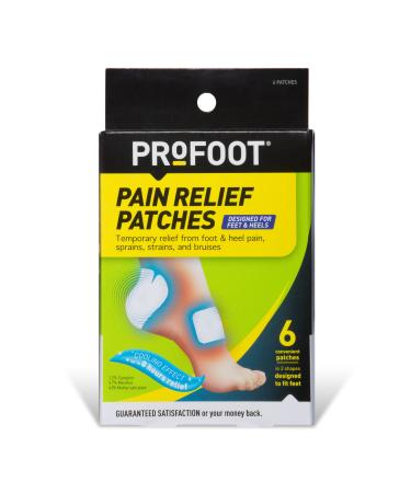PROFOOT Pain Relief Patches for Foot & Heel Pain Cooling Camphor & Menthol Up to 8 Hours Relief from Sprains Strains & Bruises 2 Shapes Designed to Fit Feet 6 Count