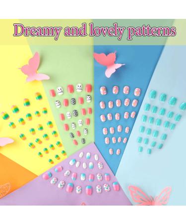120 Pcs Girls Press On Fake Nails - Short Full Cover Artificial Nail Tips for Children | Sweet Girl Nail Art Decoration - Buy Online on GoSupps.com