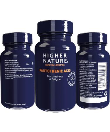 Higher Nature Pantothenic Acid 500mg - Vitamin B5 Supplement for Tiredness & Fatigue - Gluten Free - 60 Capsules - Buy Online on GoSupps.com