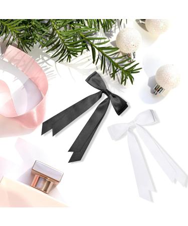 Xumann Hair Bows Clip Black White Hair Bow with Long Silky Satin French Hair Bows for Women - Buy Online on GoSupps.com