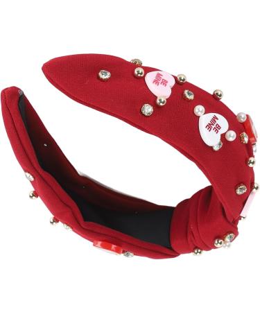Rhinestone Headband for Women Elegant Jeweled Top Knot Hairband for Valentine Day with Heart Decoration (Dark Red) - Buy Online on GoSupps.com