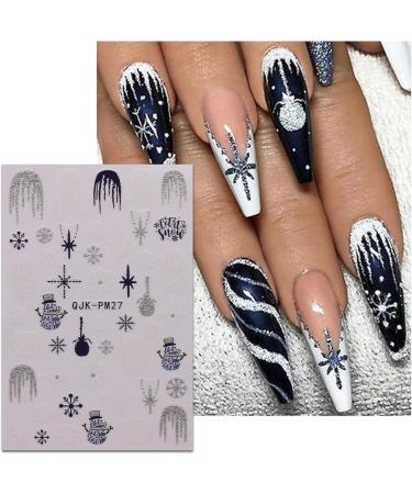 JMEOWIO 10 Sheets Glitter Christmas Nail Art Stickers Decals Self-Adhesive Snowman Snowflake Winter Holiday Black Nail Supplies Nail Art Design Decoration Accessories - Buy Online on GoSupps.com