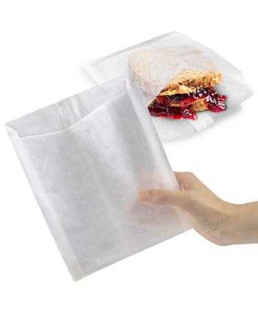 200 Pack Plain 7 x 6 x 1" Glassine Wax Paper Sandwich Bags, Cookie Pastry Food Snack Wraps Baggies Sleeves Grease Resistant Parchment, White Glossy 200 Count (Pack of 1) White