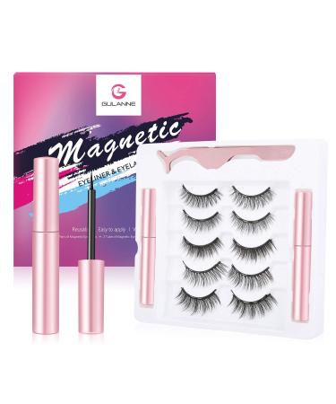 Magnetic Eyelashes and 2PCS Stronger Magnetic Eyeliner Kit, 5 Pairs of Upgraded Custom Life &Party Styles 5 Magnets Natural Look Magnetic Lashes,Eyelashes with Updated Eyeliner-Easy to Move 5 Pair (Pack of 1)