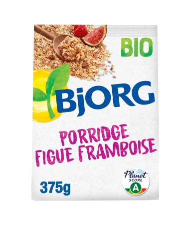 BJORG - Porridge Bio Figue Framboise - Aux C r ales Compl tes - Sans Sucres Ajout s - Pour Le Petit D jeuner - 375 g Figue Framboise 375 g (Lot de 1)