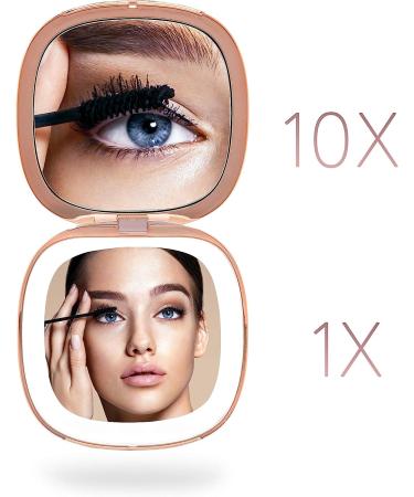 Fancii Mila Compact Makeup Mirror with Natural LED Lights - 1x/10x Magnifying, Rechargeable, Portable Hand Mirror for Travel - Rose Gold - Buy Online on GoSupps.com