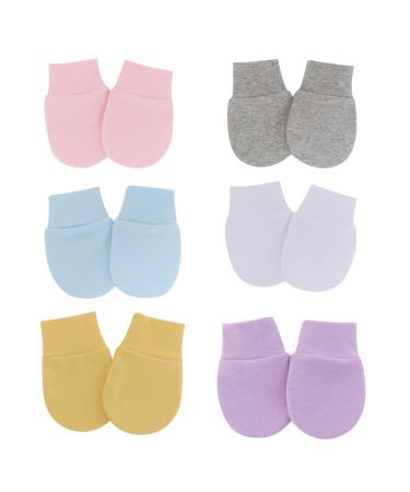 6 Pairs Infant Toddler Gloves Scratch Mittens for Newborn Spandex Cotton Breathable Soft Gentle Non Slip Anti Self Scratching Gloves for Boy Girl Newborn