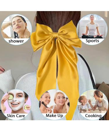 ZhongShuang Yellow Hair Bow Yellow Big Hair Bows for Women Solid Color Bow Hair Clips with Long Ribbon French Barrette Clip Soft Satin Silky Hair Bows Cute Gifts for Women Girls - Buy Online on GoSupps.com