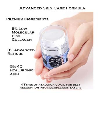 Anti-Aging Face Cream $8.11/oz - 5% Marine Collagen 3% Retinol 5% Hyaluronic Acid - Wrinkle Firming Moisturizer Face Neck - Professional Strength 3.7oz - 1 Finger Cream Dispenser - Buy Online on GoSupps.com