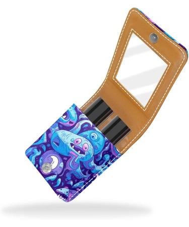 Travel Lipstick Organizer Case | Portable Makeup Bag with Mirror | Abstract Blue Cartoon Dinosaur Design - Buy Online on GoSupps.com