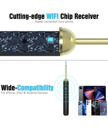 NIUQICT Ear Cleaner 1080P Camera with Lights - Ear Wax Removal Tool Kit 9 Pcs - Wireless Otoscope for Kids, Adults & Pets - Golden Black - Buy Online on GoSupps.com